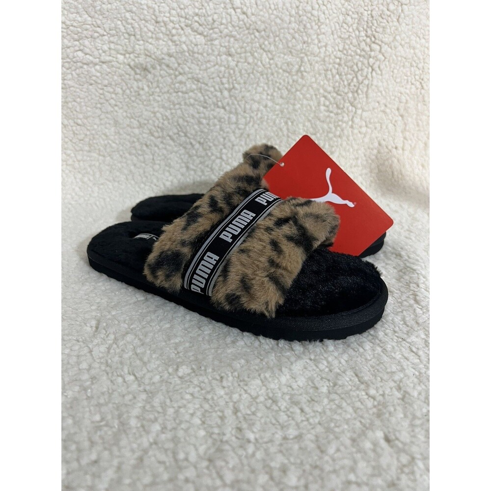 Puma Fluff Cheetah Slide  Youth Girls Black Casual Sandals 38668901 Size 6C